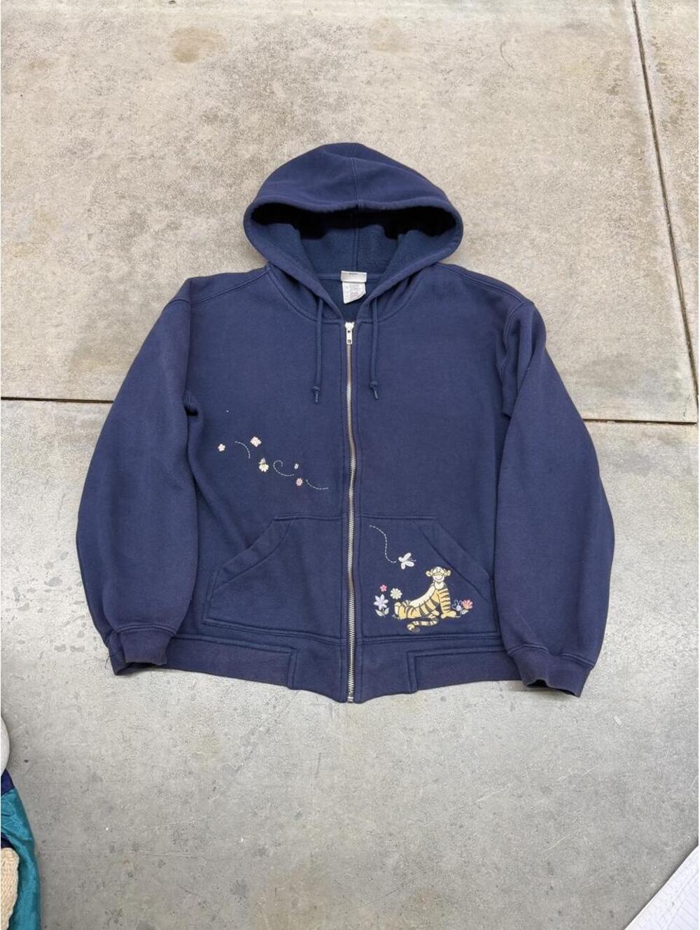 vintage tigger disney flower navy zip up hoodie size large WOMENS